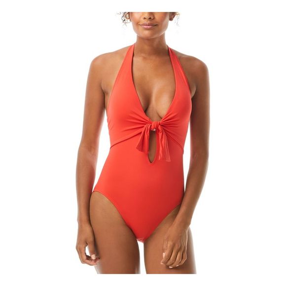 VINCE CAMUTO Women's Red Knot Front Lined Tie Halter One Piece Swimsuit 8 - Picture 1 of 2